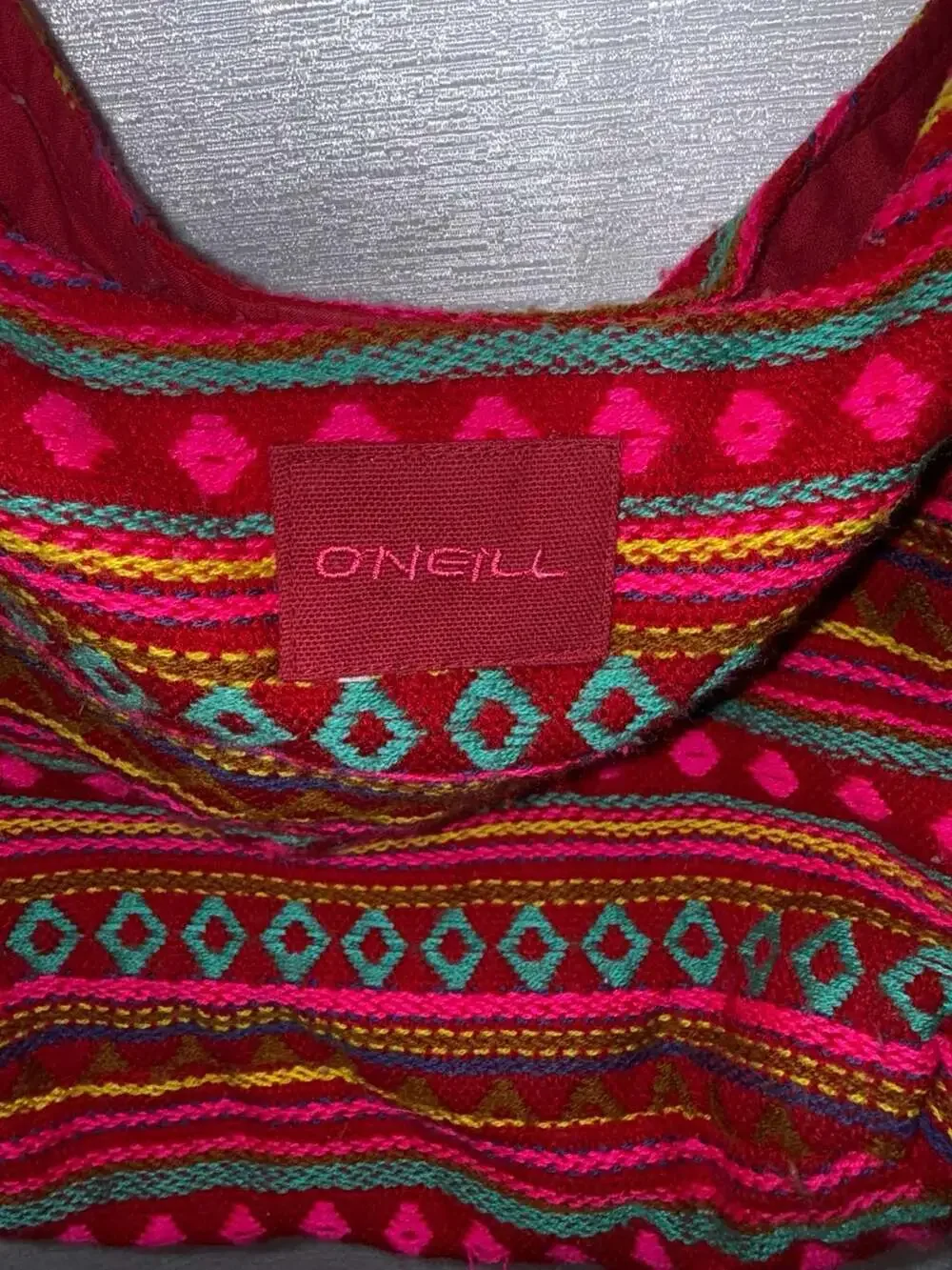 O'Neill Juniors Sancho Woven Hobo Shoulder Bag in Pink Multi-Color Aztec Pattern
